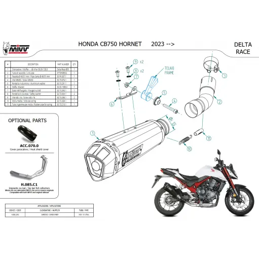 Mivv Honda Hornet 750 CB Terminale Di Scarico Moto Marmitta Delta Race Carbonio Omologato