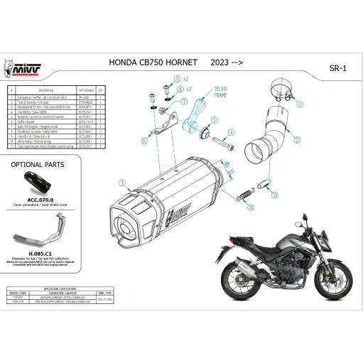 Mivv Honda Hornet 750 CB Terminale Di Scarico Moto Marmitta SR-1 Inox Omologato