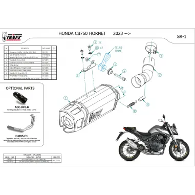 Mivv Honda Hornet 750 CB Terminale Di Scarico Moto Marmitta SR-1 Inox Nero Omologato