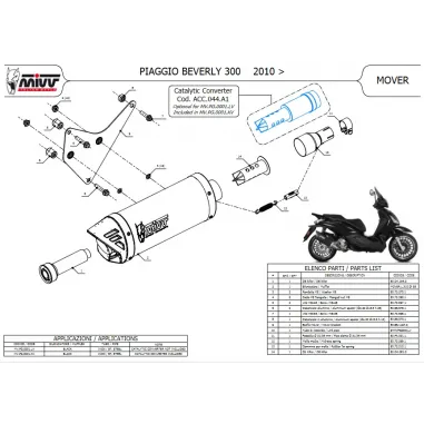 Mivv Piaggio Beverly 300 Terminale Di Scarico Per Scooter Mover Inox Nero