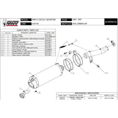 Mivv Bmw R 1200 GS / Adventure 04 - 2007 Terminale Di Scarico Moto Marmitta Oval Titanio Carbon Cap