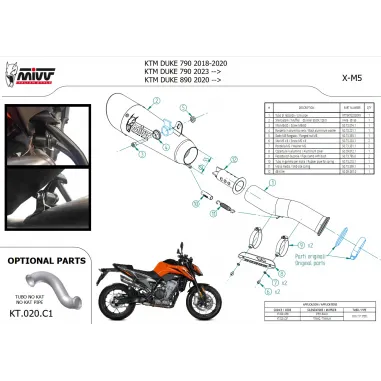Mivv Ktm 790 Duke Terminale Di Scarico Moto Marmitta X-M5 Titanio Omologato