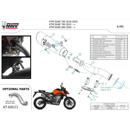 Mivv Ktm 890 Duke Terminale Di Scarico Moto Marmitta X-M5 Titanio Omologato