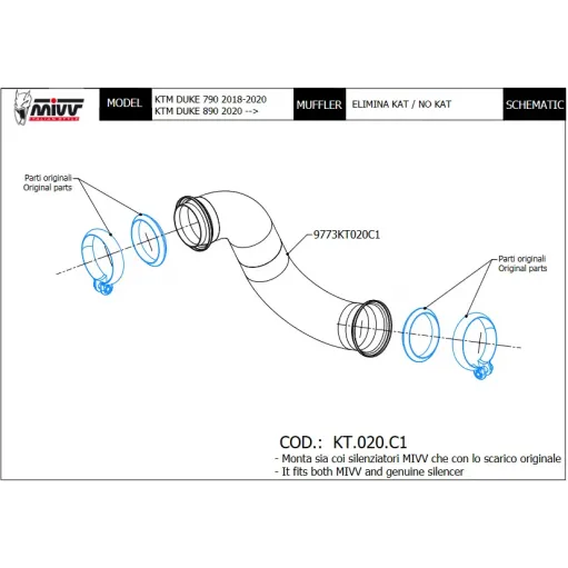 Ktm 890 SMT 2023 Mivv Tubo Elimina Kat Catalizzatore Moto Collettore Scarico