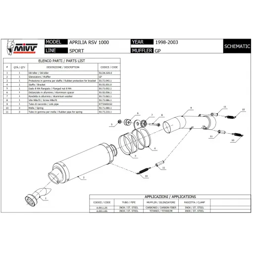 Mivv Aprilia Rsv 1000 98 - 2003 Terminale Di Scarico Per Moto Marmitta GP Carbonio