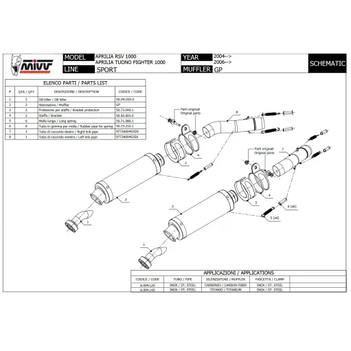 Mivv Aprilia Rsv 1000 04 - 2008 Terminali Di Scarico Per Moto Marmitte GP Carbonio