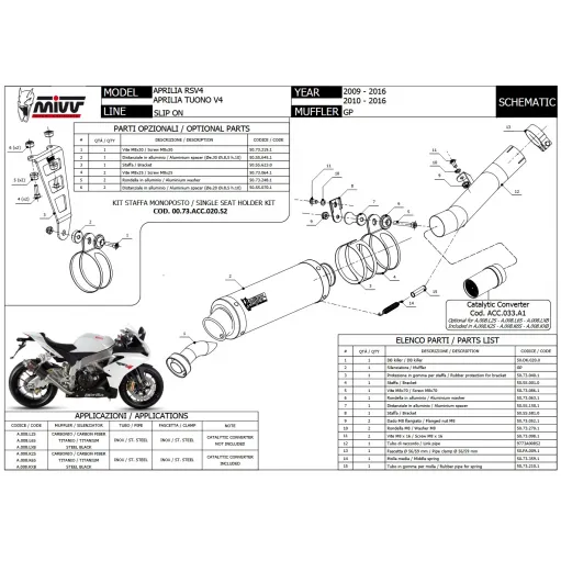 Mivv Aprilia Rsv4 09 - 2016 Terminale Di Scarico Per Moto Marmitta GP Carbonio