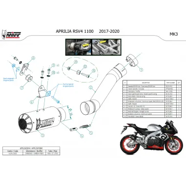 Mivv Aprilia Rsv4 17 - 2020 Terminale Di Scarico Per Moto Marmitta MK3 Carbonio