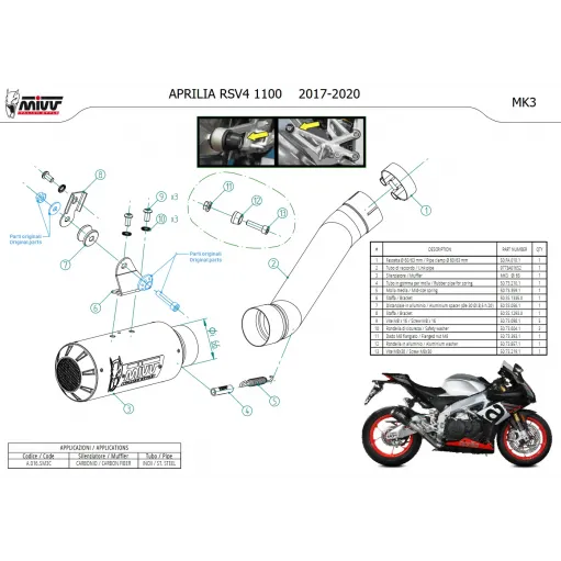 Mivv Aprilia Rsv4 17 - 2020 Terminale Di Scarico Per Moto Marmitta MK3 Carbonio