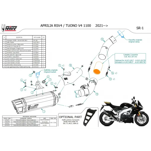 Mivv Aprilia Rsv4 21 - 2023 Terminale Di Scarico Per Moto Marmitta SR-1 Titanio Nero