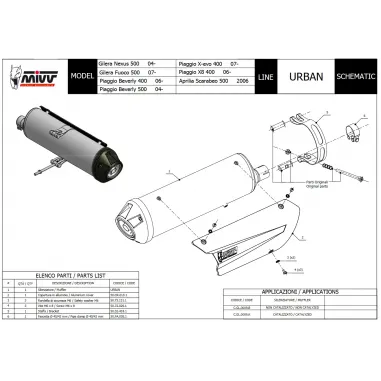 Mivv Aprilia Scarabeo 500 06 - 2007 Terminale Di Scarico Per Scooter Marmitta Urban Inox