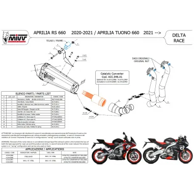 Scarico Completo Mivv Aprilia Tuono 660 Terminale Per Moto Delta Race Inox