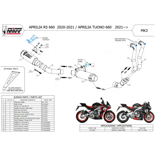 Scarico Completo Mivv Aprilia Tuono 660 Terminale Per Moto MK3 Carbonio Racing