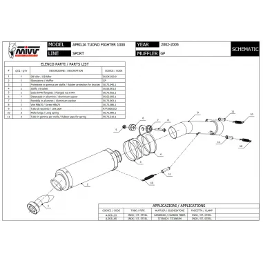 Mivv Aprilia Tuono Fighter 1000 02 - 2005 Terminale Di Scarico Per Moto Marmitta GP Carbonio