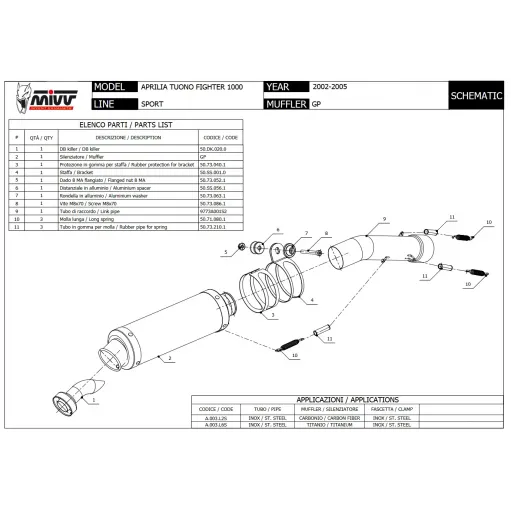 Mivv Aprilia Tuono Fighter 1000 02 - 2005 Terminale Di Scarico Per Moto Marmitta GP Carbonio