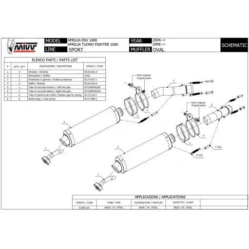 Mivv Aprilia Tuono Fighter 1000 06 - 2010 Terminali Di Scarico Per Moto Marmitte Ovale Inox