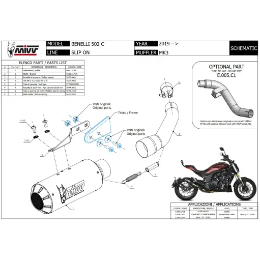 Mivv Benelli 502C Terminale Di Scarico Per Moto Marmitta Mk3 Carbonio