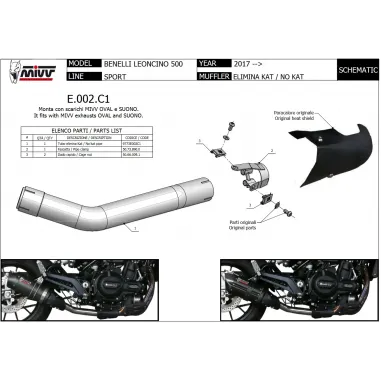 Benelli Leoncino 500 Mivv Tubo Elimina Kat Catalizzatore Moto Collettore Scarico