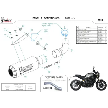 Mivv Benelli Leoncino 800 Terminale Di Scarico Per Moto Marmitta Mk3 Carbonio