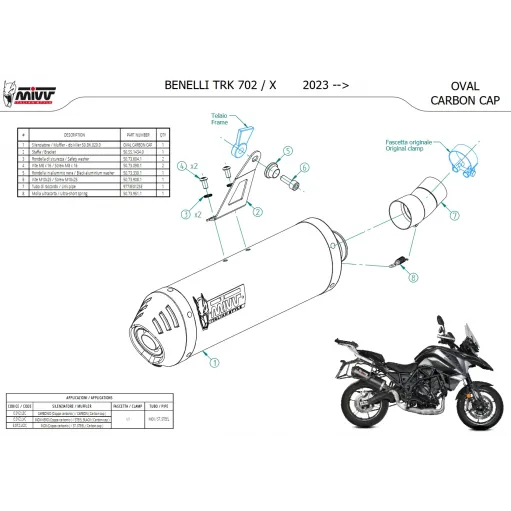 Mivv Benelli Trk 702 / X Terminale Di Scarico Per Moto Marmitta Oval Inox Nero Carbon Cap