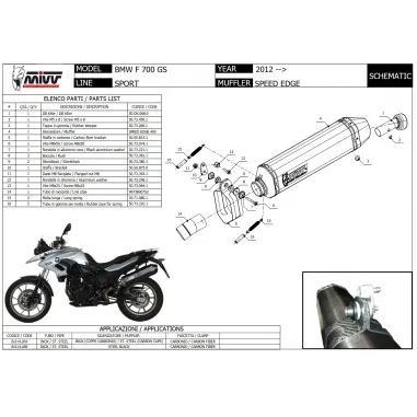 Mivv Bmw F 700 GS 12 - 2017 Terminale Di Scarico Moto Marmitta Speed Edge Inox Nero
