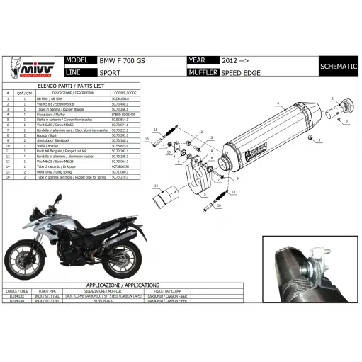 Mivv Bmw F 700 GS 12 - 2017 Terminale Di Scarico Moto Marmitta Speed Edge Inox Nero