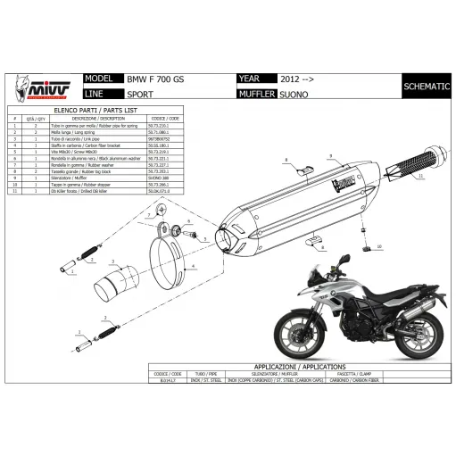 Mivv Bmw F 700 GS 12 - 2017 Terminale Di Scarico Moto Marmitta Suono Inox Nero
