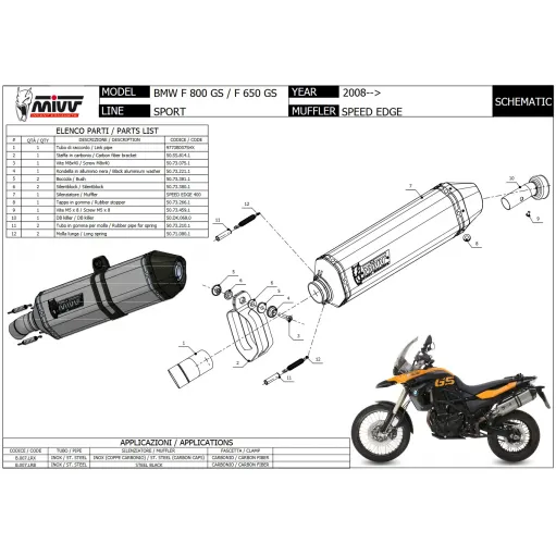 Mivv Bmw F 800 GS 08 - 2017 Terminale Di Scarico Per Moto Marmitta Speed Edge Inox Nero