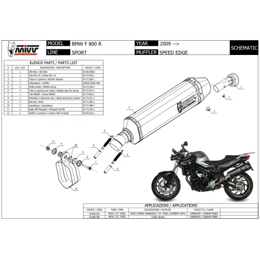 Mivv Bmw F 800 R / GT Terminale Di Scarico Per Moto Marmitta Speed Edge Inox
