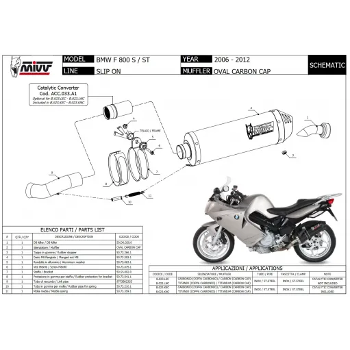 Mivv Bmw F 800 S / ST Terminale Di Scarico Per Moto Marmitta Oval Carbon Cap