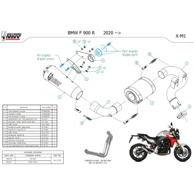 Mivv Bmw F 900 R Terminale Di Scarico Moto Marmitta X-M1 Inox Nero Omologato