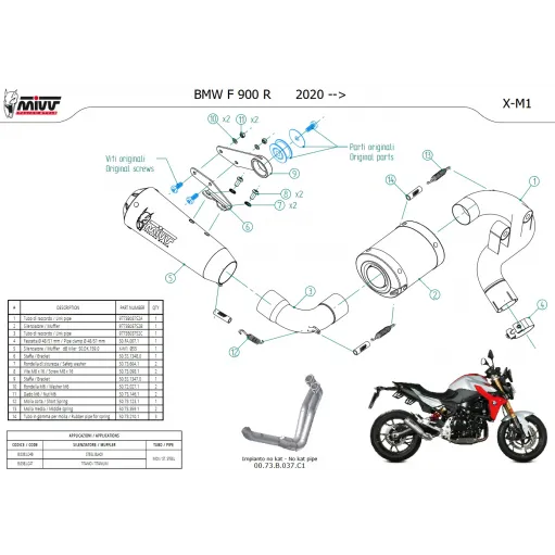 Mivv Bmw F 900 R Terminale Di Scarico Moto Marmitta X-M1 Titanio Omologato