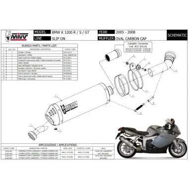 Mivv Bmw K 1200 R / S / GT Terminale Di Scarico Moto Marmitta Oval Carbon Cap