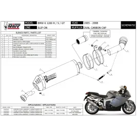Mivv Bmw K 1200 R / S / GT Terminale Di Scarico Moto Marmitta Oval Titanio Carbon Cap 2