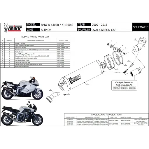 Mivv Bmw K 1300 R 09 - 2016 Terminale Di Scarico Moto Marmitta Oval Carbon Cap