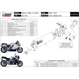 Mivv Bmw K 1300 R 09 - 2016 Terminale Di Scarico Moto Marmitta Oval Titanio Carbon Cap 2