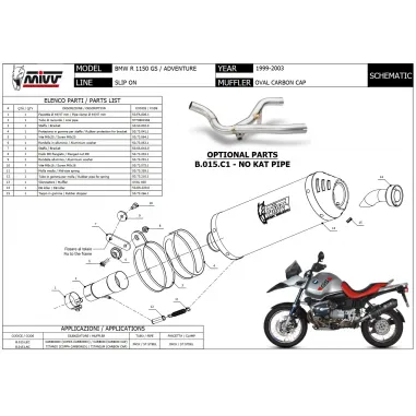 Mivv Bmw R 1150 GS / Adventure Terminale Di Scarico Moto Marmitta Oval Titanio Carbon Cap