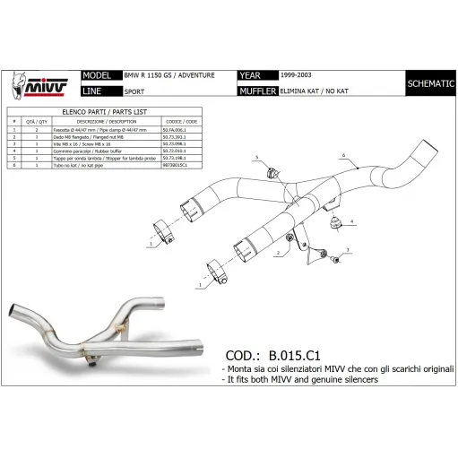 Bmw R 1150 GS / Adventure Mivv Tubo Elimina Kat Catalizzatore Moto Collettore Scarico