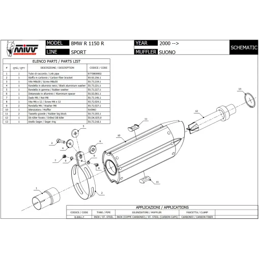 Mivv Bmw R 1150 R 00 - 2006 Terminale Di Scarico Moto Marmitta Suono Inox