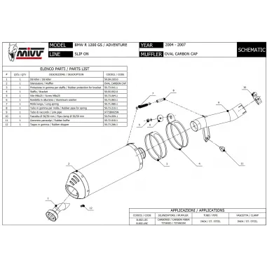 Mivv Bmw R 1200 GS / Adventure 04 - 2007 Terminale Di Scarico Moto Marmitta Oval Carbon Cap