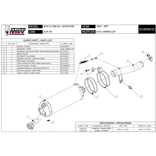 Mivv Bmw R 1200 GS / Adventure 04 - 2007 Terminale Di Scarico Moto Marmitta Oval Carbon Cap