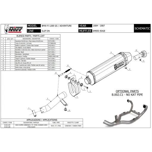 Mivv Bmw R 1200 GS / Adventure 04 - 2007 Terminale Di Scarico Moto Marmitta Speed Edge Inox