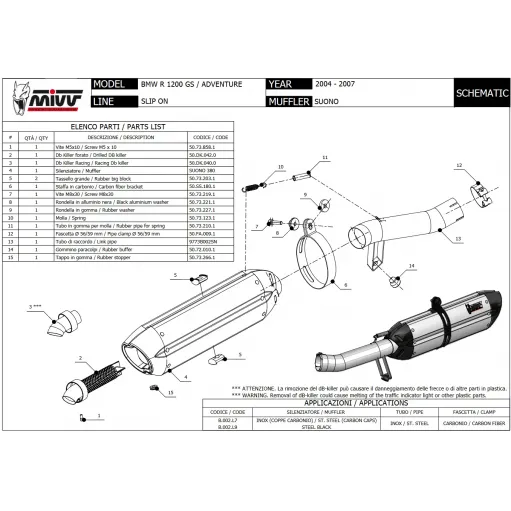 Mivv Bmw R 1200 GS / Adventure 04 - 2007 Terminale Di Scarico Moto Marmitta Suono Inox Nero