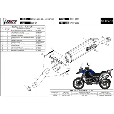 Mivv Bmw R 1200 GS / Adventure 08 - 2009 Terminale Di Scarico Moto Marmitta Speed Edge Inox Nero