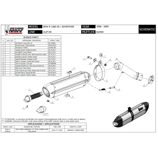 Mivv Bmw R 1200 GS / Adventure 08 - 2009 Terminale Di Scarico Moto Marmitta Suono Inox