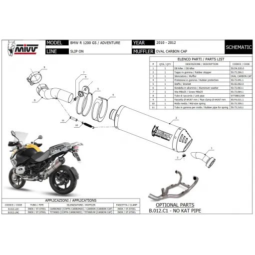 Mivv Bmw R 1200 GS / Adventure 10 - 2012 Terminale Di Scarico Moto Marmitta Oval Carbon Cap