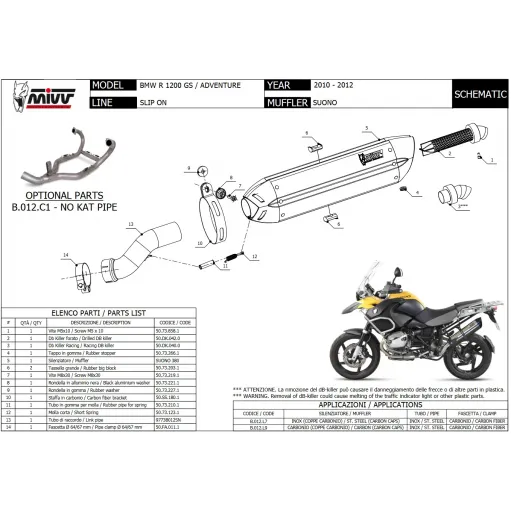Mivv Bmw R 1200 GS / Adventure 10 - 2012 Terminale Di Scarico Moto Marmitta Suono Inox Nero