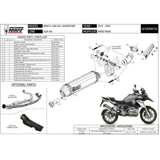 Mivv Bmw R 1200 GS / Adventure 13 - 2018 Terminale Di Scarico Moto Marmitta Speed Edge Inox Nero