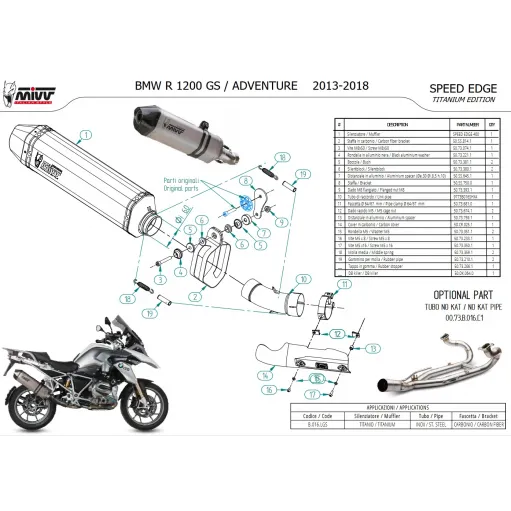 Mivv Bmw R 1200 Gs / Adventure 13 - 2018 Terminale Di Scarico Moto Marmitta Speed Edge Titanio Omologato