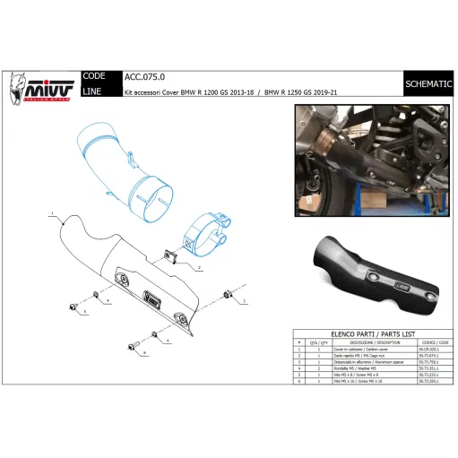 Paracalore Bmw R 1200 GS / Adventure 13 - 2018 Cover In Carbonio Scarico Mivv Moto
